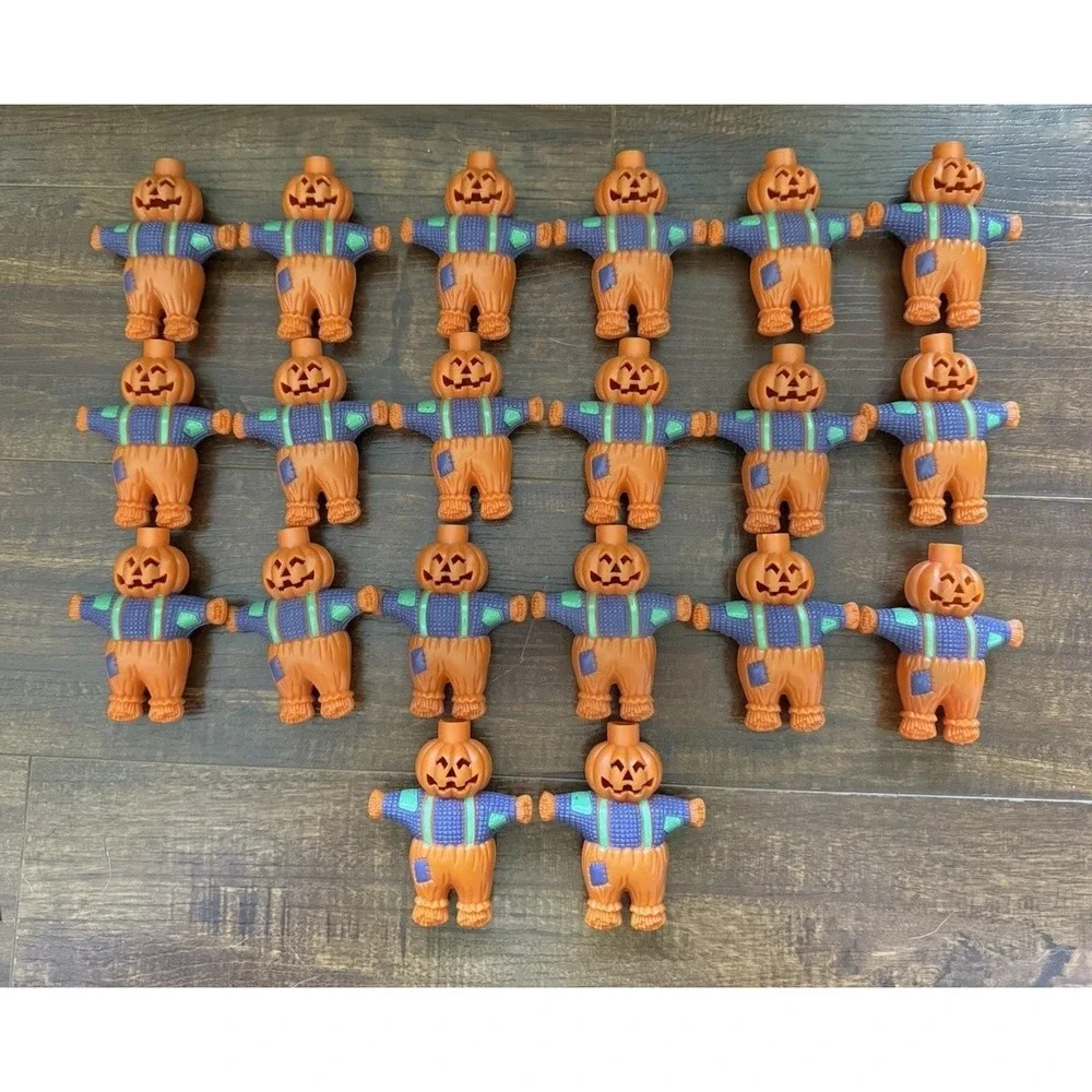 Halloween Blow Mold Plastic Pumpkin Scarecrow String Lights Lot Of 20 Vintage